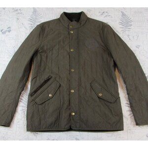 BARBOUR Green Jacket Men's  Padded Quilted Pockets Logo Polo Club size Large L